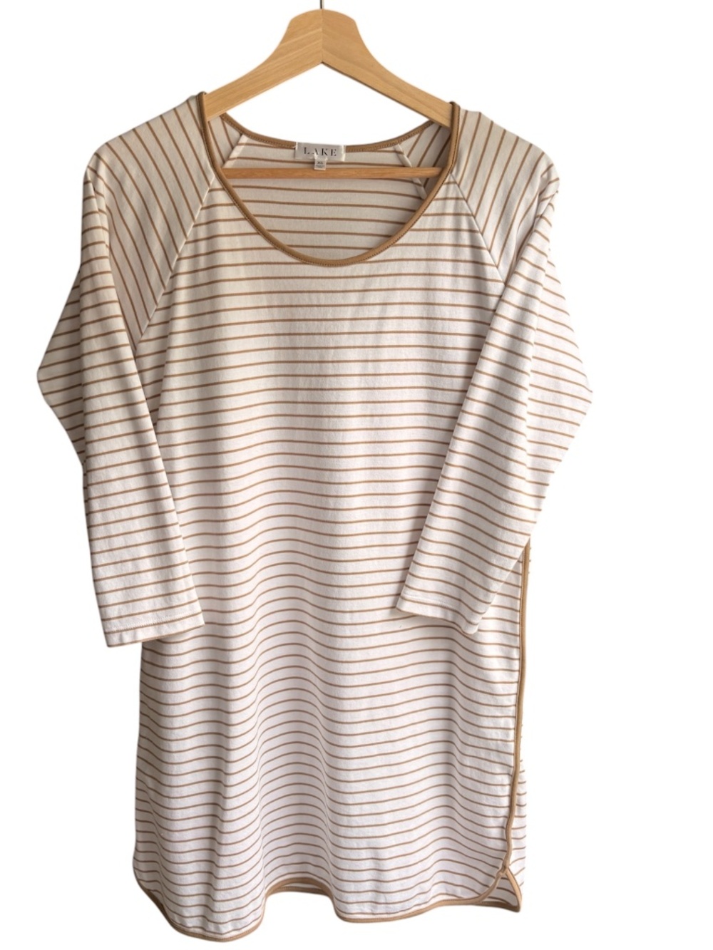 LAKE Women's Pima Long Sleeve Nightgown Pajamas Size XS Sandstone Rowing Soft